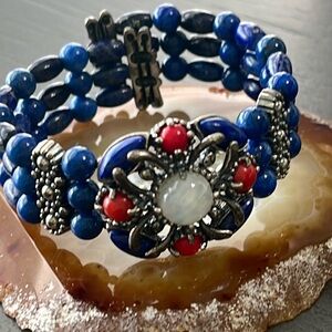 Carolyn Pollack Sterling Lapis Coral Moonstone Wire Bracelet Cuff